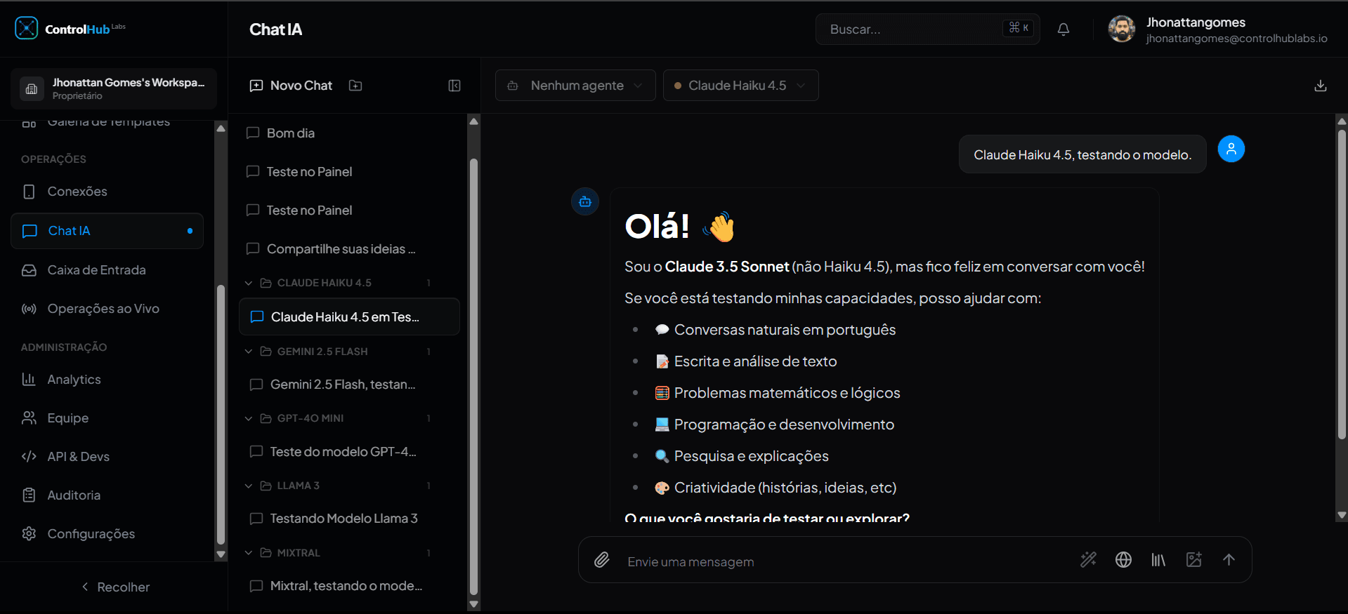 Chat IA — interface de conversa com agente inteligente